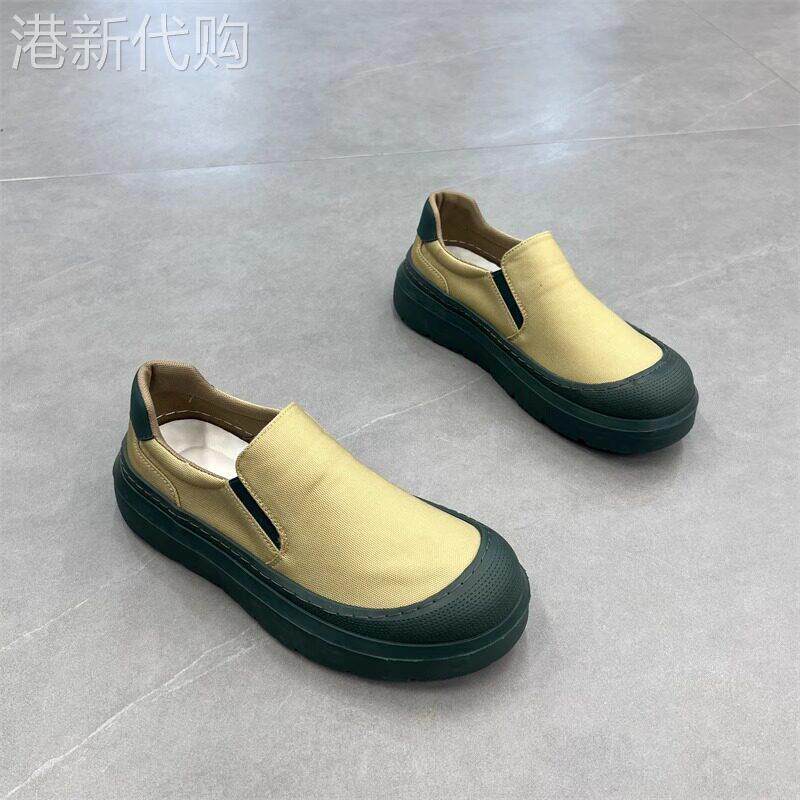 男鞋2025春夏秋新款透气懒人一脚蹬帆布鞋男拼色运动休闲厚底板鞋