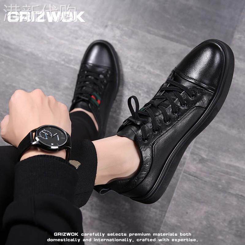 GRIZWOK皮鞋男士英伦风黑色小皮鞋休闲男鞋新款板鞋真皮鞋子男潮