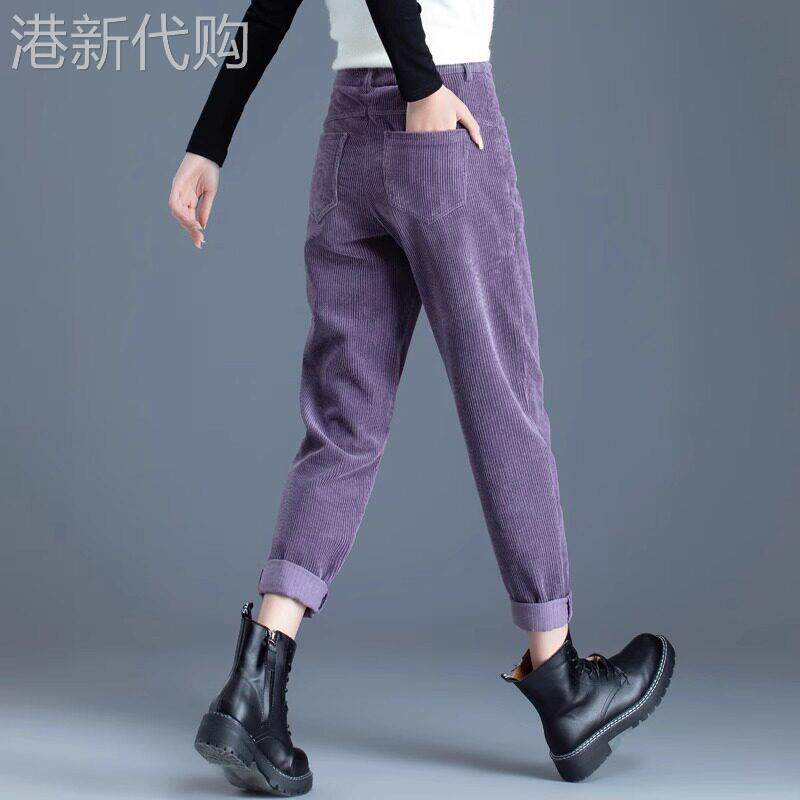 灯芯绒哈伦裤女秋冬2025新款高腰显瘦加绒小个子休闲罗卜老爹裤子