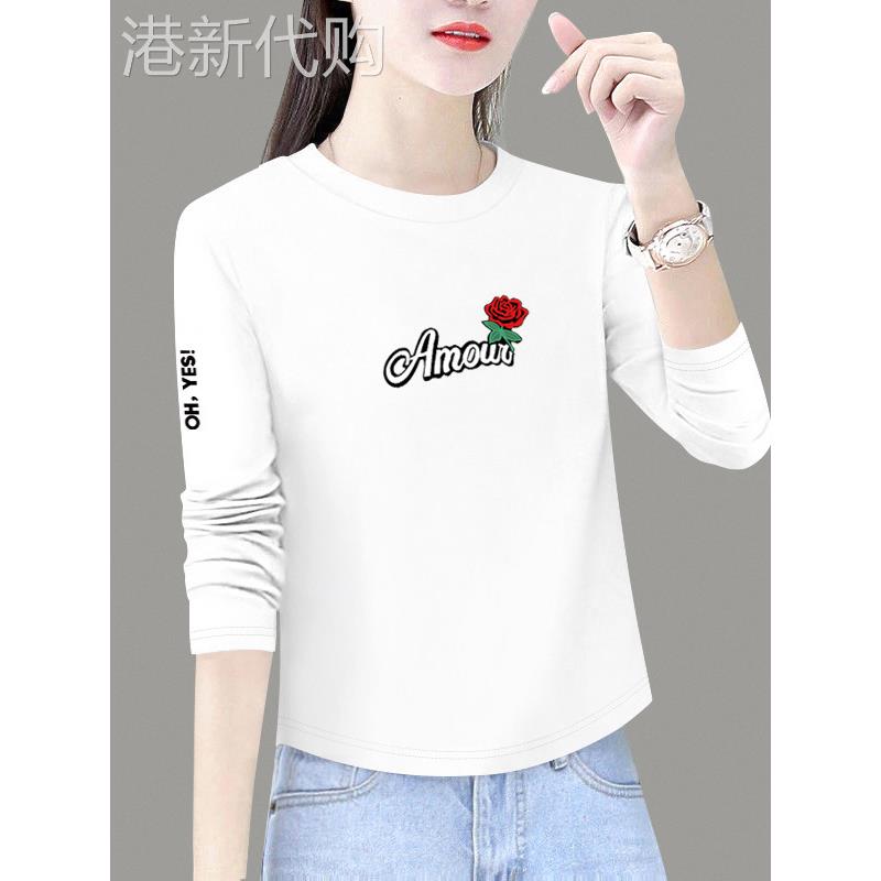 香港itst专柜打底衫女2025新款纯棉宽松花朵弧形长袖t恤女上衣牌