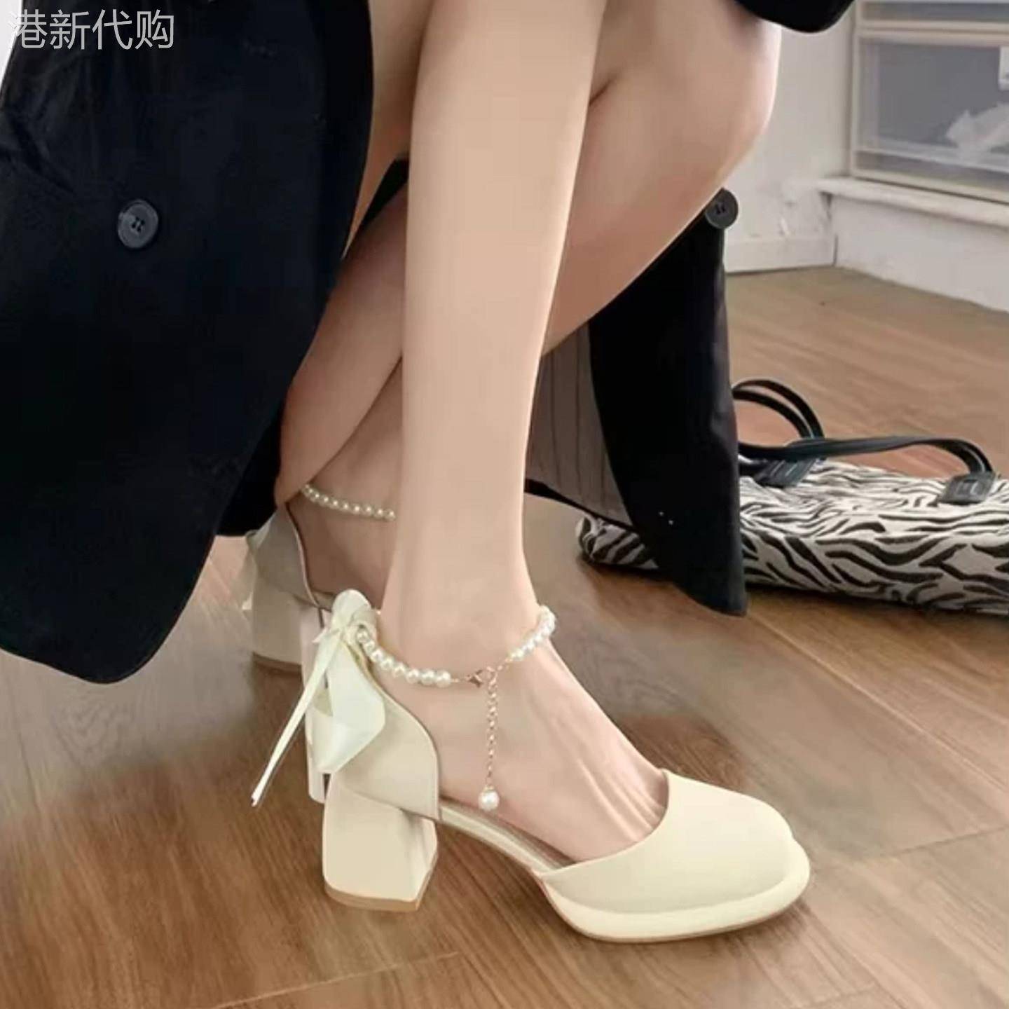仙女风玛丽珍高跟凉鞋女夏季2026新款法式包头粗跟不累脚高跟鞋子