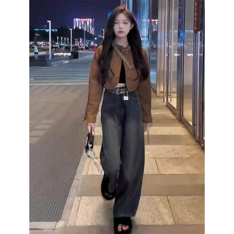 棕色短款皮衣外套女春秋欧货高级感小众美拉德机车服pu皮夹克上衣