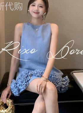 RIXO DORE法式名媛轻奢重工立体花朵针织洋装轻熟风蓬蓬短裙女