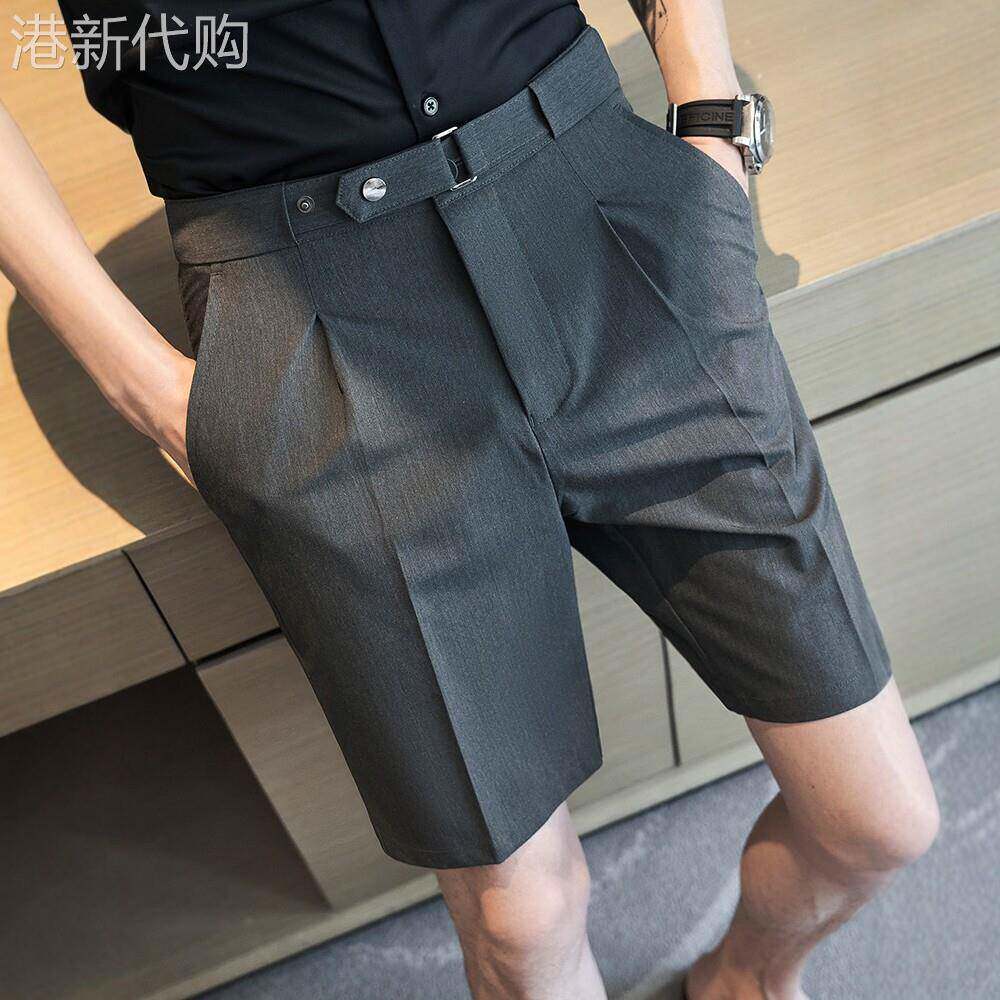 LL男装免腰带西装短裤男夏季冰丝2026新款潮流高级感休闲五分裤子