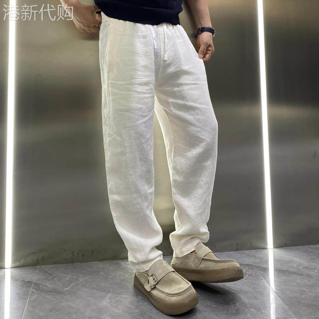 汤米牧马人纯亚麻休闲裤 夏季凉感直筒长裤 碳黑色白色亚麻男士裤