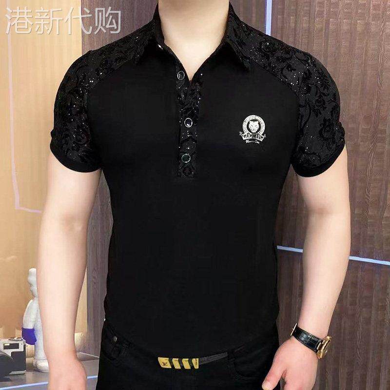 美式潮牌POLO衫男士短袖夏季轻奢高级感镂空提花徽章修身翻领T恤
