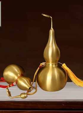 有叶开口铜葫芦客厅工艺品摆件