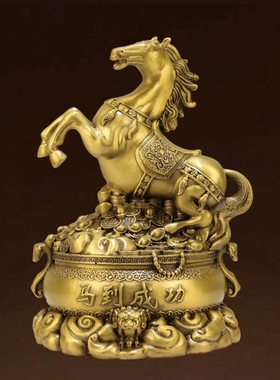黄铜聚宝盆马摆件马到成功中式