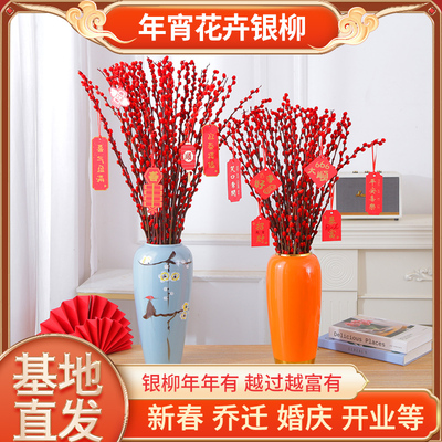 银柳真花鲜枝室内红色年宵花卉植物盆栽新年干花客厅摆件装饰