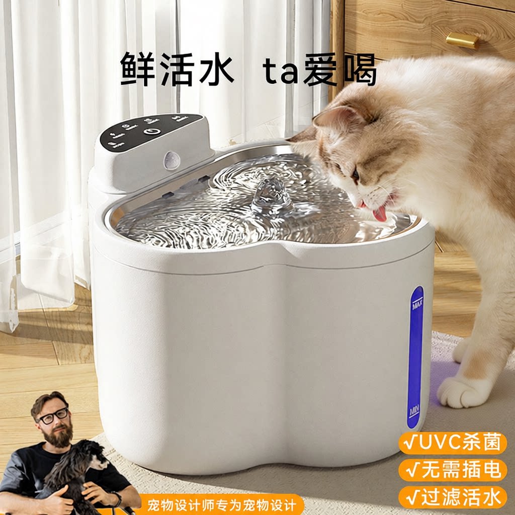 云朵自动饮水机饮水器不插电无线感应活水循环小狗狗猫咪宠物用品