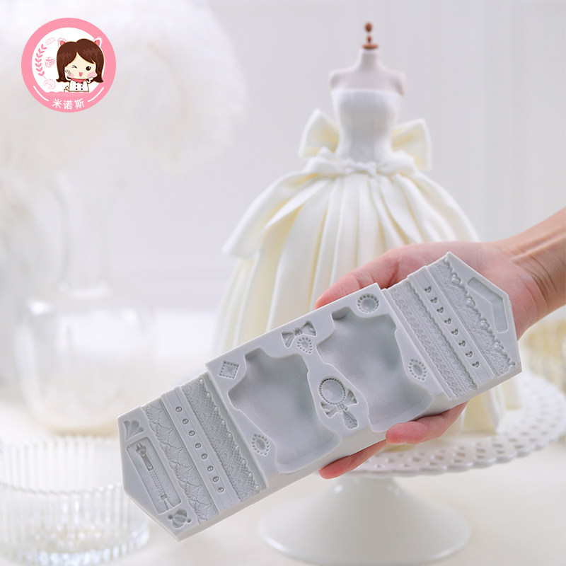 欧式婚礼系列翻糖蛋糕模立体模特宝石蝴蝶结蕾丝边巧克力硅胶磨具