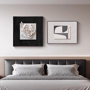 黑白灰抽象卧室床头装饰画现代简约房间主卧挂画高级感餐厅墙壁画