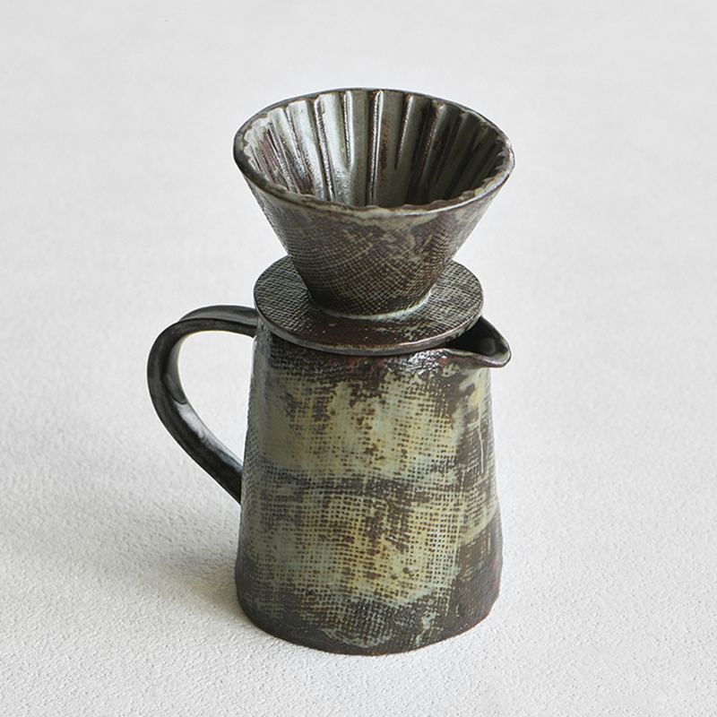 复古侘寂风手冲壶陶瓷纹理设计咖啡壶艺术感V60滤杯高级感分享壶