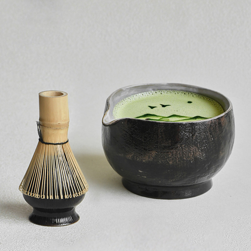 侘寂风粗陶抹茶碗禅意织布烧分食器具点茶器大号陶瓷鹰嘴公道杯