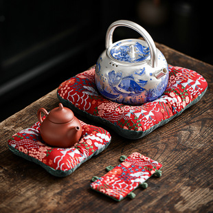 提梁壶垫子提手保护套防烫隔热泡茶壶垫茶托杯垫刺绣茶垫茶具配件