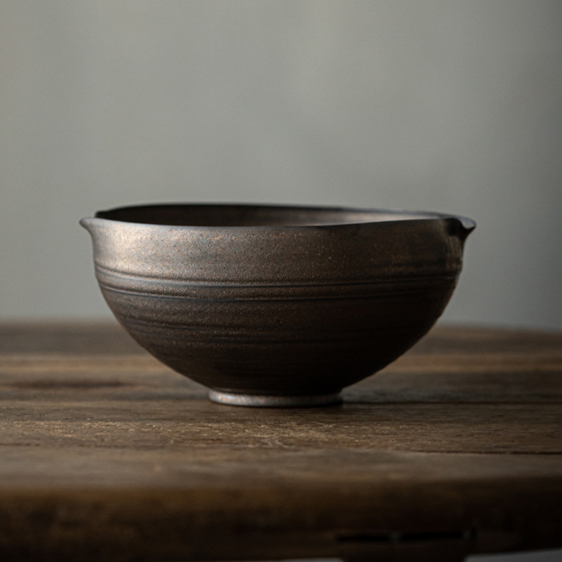 味噌汤带嘴汤碗日式抹茶碗粗陶茶碗茶道水盂茶水钵茶洗禅意茶渣缸