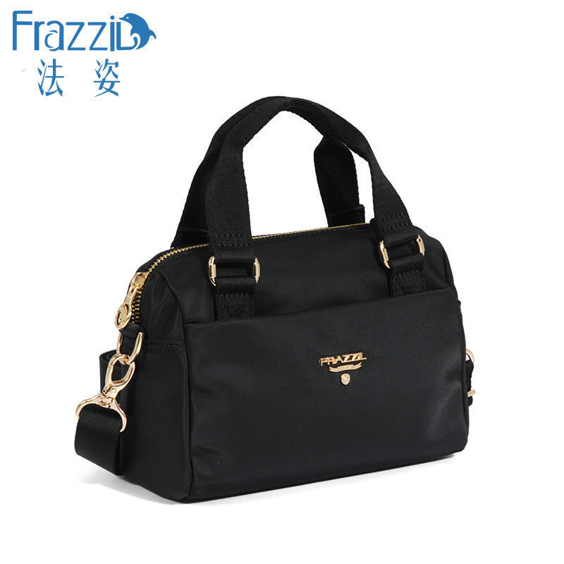 Frazzil/法姿新款包包女斜挎包黑色尼龙布包轻便妈妈手提肩挎小包