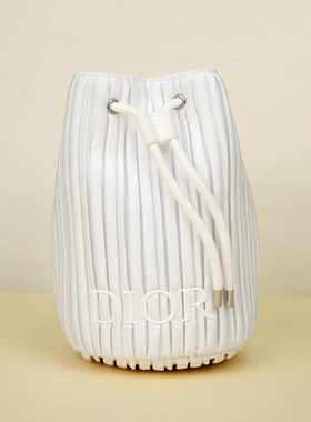 Dior迪奥白色抽绳条纹化妆包收纳袋洗漱包零钱袋便携水桶包可改造