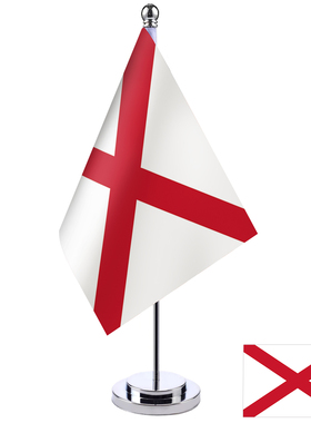 美国Alabama 阿拉巴马州旗帜 金色银色单杆桌旗摆件 桌面小旗台