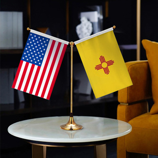 NewMexico新墨西哥州美国国旗Y型双杆钛金旗架办公会议室高档桌旗