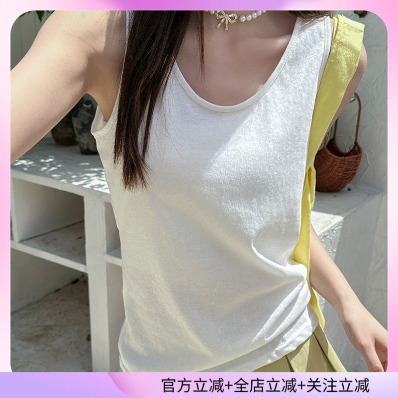 白色V领棉麻冰丝背心女内搭2025夏季新款宽松遮副乳吊带打底上衣