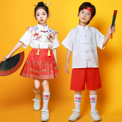 男女童运动会小学生合唱服幼儿园汉服国潮表演服中国风儿童演出服