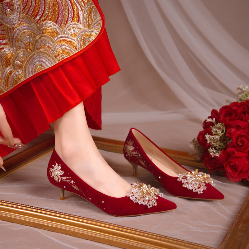 低跟婚鞋新娘鞋女2025新款中式秀禾婚纱两穿红色礼服高跟鞋不累脚,女鞋,浅口单鞋,淘宝优惠券,粉丝福利购,淘宝优惠卷