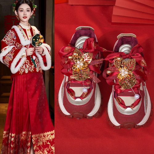 2025年新款加绒红色厚底老爹鞋