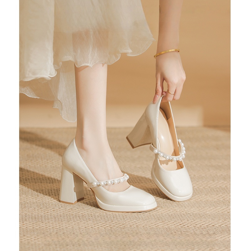 玛丽珍高跟鞋女粗跟浅口法式单鞋