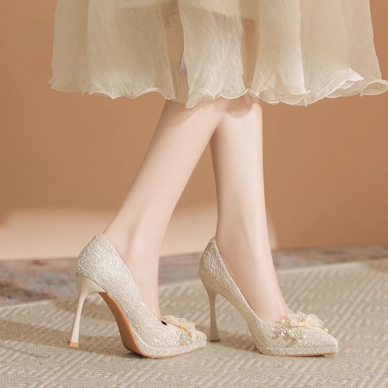 法式新娘婚纱婚鞋女防水台高跟鞋