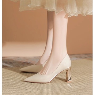 法式绸缎高跟鞋女主纱新娘鞋配旗袍礼服伴娘鞋粗跟不累脚日常可穿