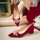 红色孕妇秀禾婚纱两穿新娘高跟不累脚 春夏季 粗跟结婚鞋 女2026新款