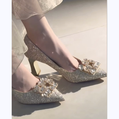 绝美水晶高跟鞋女粗跟婚鞋新娘鞋