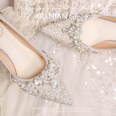 法式高跟鞋秀禾主婚纱婚鞋新娘鞋