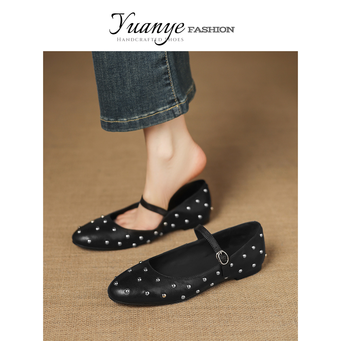 原野Yuanye●一叶知秋！钉圆头一字带玛丽珍鞋女平底浅口芭蕾舞鞋,女鞋,玛丽珍鞋,淘宝优惠券,粉丝福利购,淘宝优惠卷
