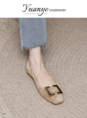 原野方扣方头低跟平底浅口通勤气质单鞋子女瓢鞋春夏季2026年新款