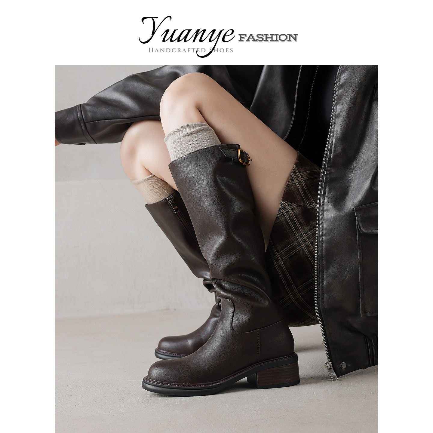 原野Yuanye●半天朱霞！不过膝长靴女粗跟高筒骑士靴小个子高跟靴,女鞋,骑士靴,淘宝优惠券,粉丝福利购,淘宝优惠卷