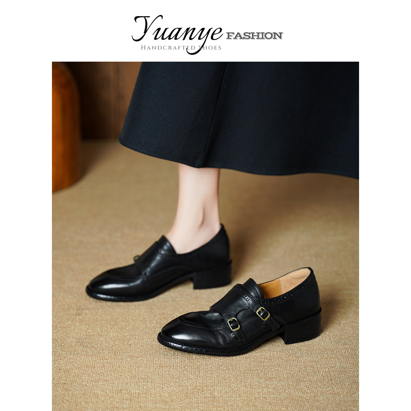 原野Yuanye●苔花米小！皮带扣乐福鞋女深口布洛克小皮鞋粗跟单鞋,女鞋,深口单鞋,淘宝优惠券,粉丝福利购,淘宝优惠卷