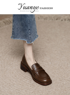 原野复古文艺粗跟舒适乐福鞋女小皮鞋学院英伦风单鞋子女2026新款