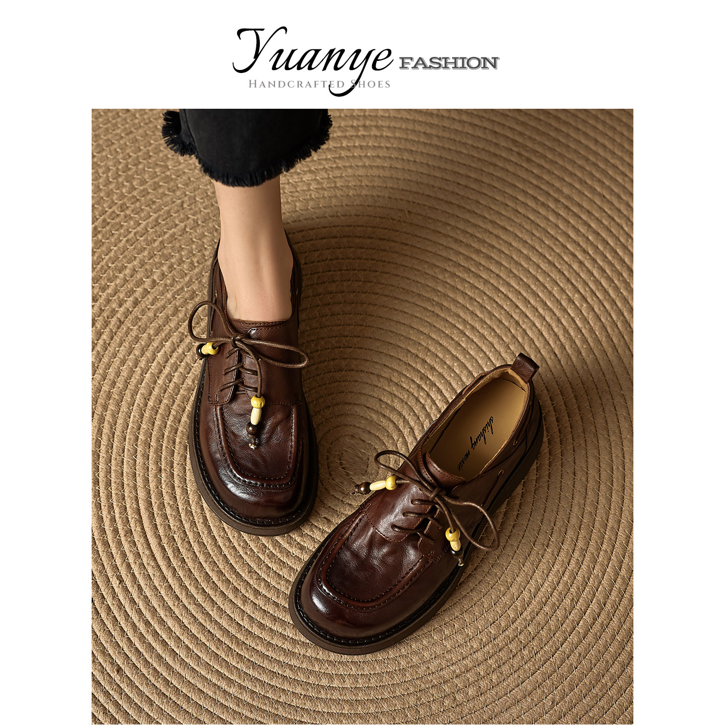 原野Yuanye●小楼听雨！松糕厚底乐福鞋女复古小皮鞋系带深口单鞋,女鞋,深口单鞋,淘宝优惠券,粉丝福利购,淘宝优惠卷