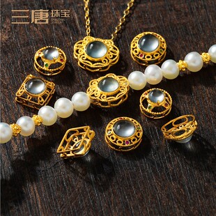 18K金白冰翡翠葫芦挂坠冰种吊坠古法金手串手链绳珠宝diy黄金配饰