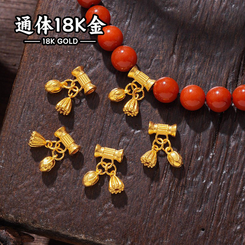 18K金配件diy古法老金直管莲蓬莲花隔珠手工编手链手串珠宝配饰