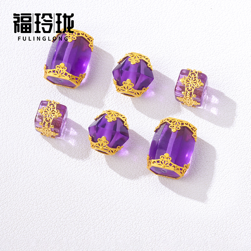 18K金配件diy隔珠古法金鑲紫水晶
