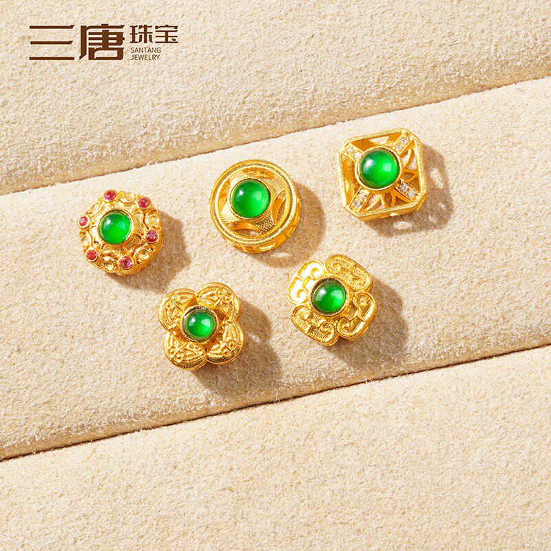 18k金配件diy古法老黄金镶翡翠隔珠背云编手绳手链手串珠宝配饰