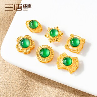 18K手工古法老黄金镶嵌翡翠背云配饰DIY吊坠手链手串珠宝配件隔珠