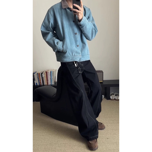 美式cleanfit孔雀绿外套男款春秋高级感炒盐水洗短款翻领工装夹克