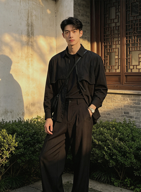 2026春夏龙骨翻领假两件衬衫百搭休闲简奢夹克高级贵气感