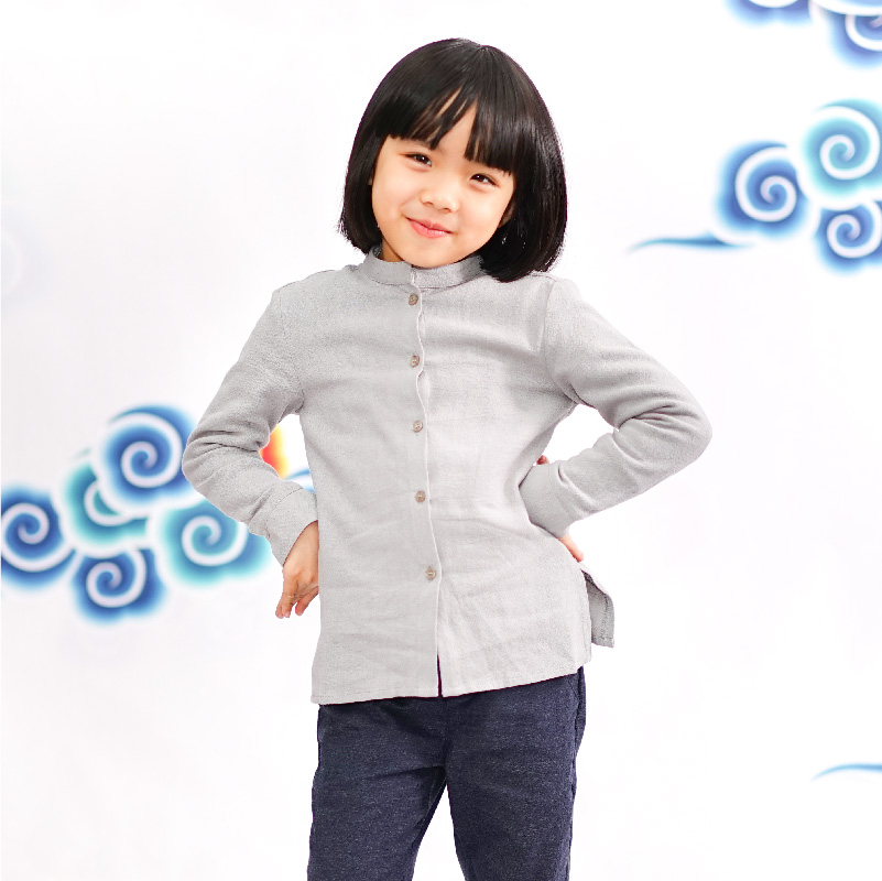 Chemise fille à manche longue en lin - Ref 2084726 Image 1