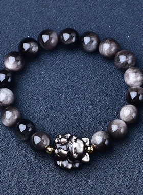 天然银曜石九尾狐手链男女款情侣黑曜石小狐狸 招桃花旺姻缘饰品