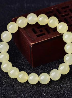 浅玉髓手链嫩黄玉米黄玉手链浅黄玉髓手串冰种糯种浅黄色单圈手链